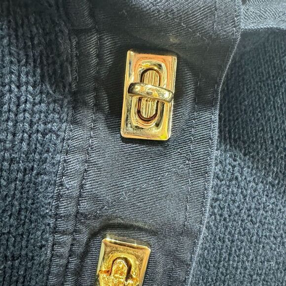 LRL Lauren Ralph Lauren Sweater Women's PS Black Gold Turn Lock Shawl Collar - Picture 6 of 11